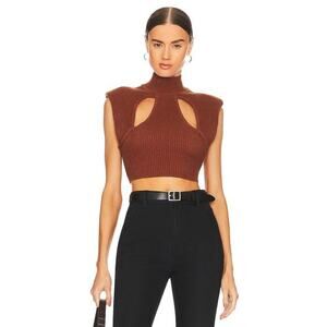 NBD Zahara Knit‎ Crop with Shoulder Pads in Chocolate Size Small damaged